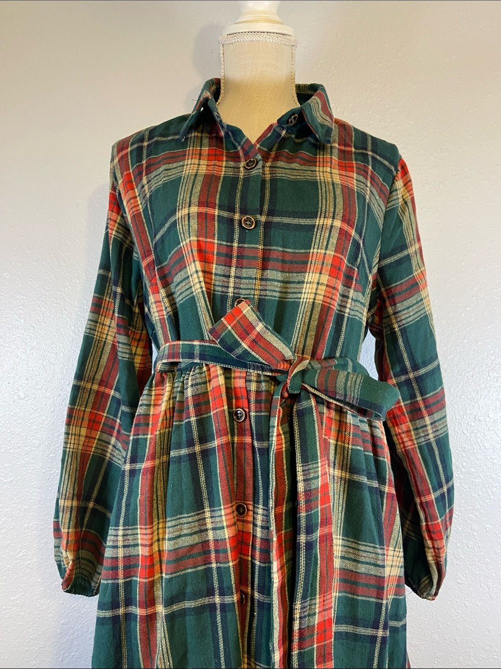 Bloomchic Dark Academia Librarian Autumn Cozy Plaid Dress Shirt Dress Size 12 - Picture 2 of 9